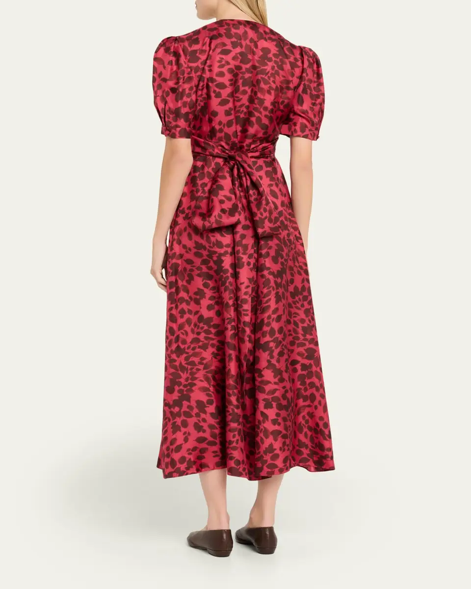 Gabriela Hearst Larkin Printed Satin Puff-Sleeve Midi Dress | Thumbnail 3