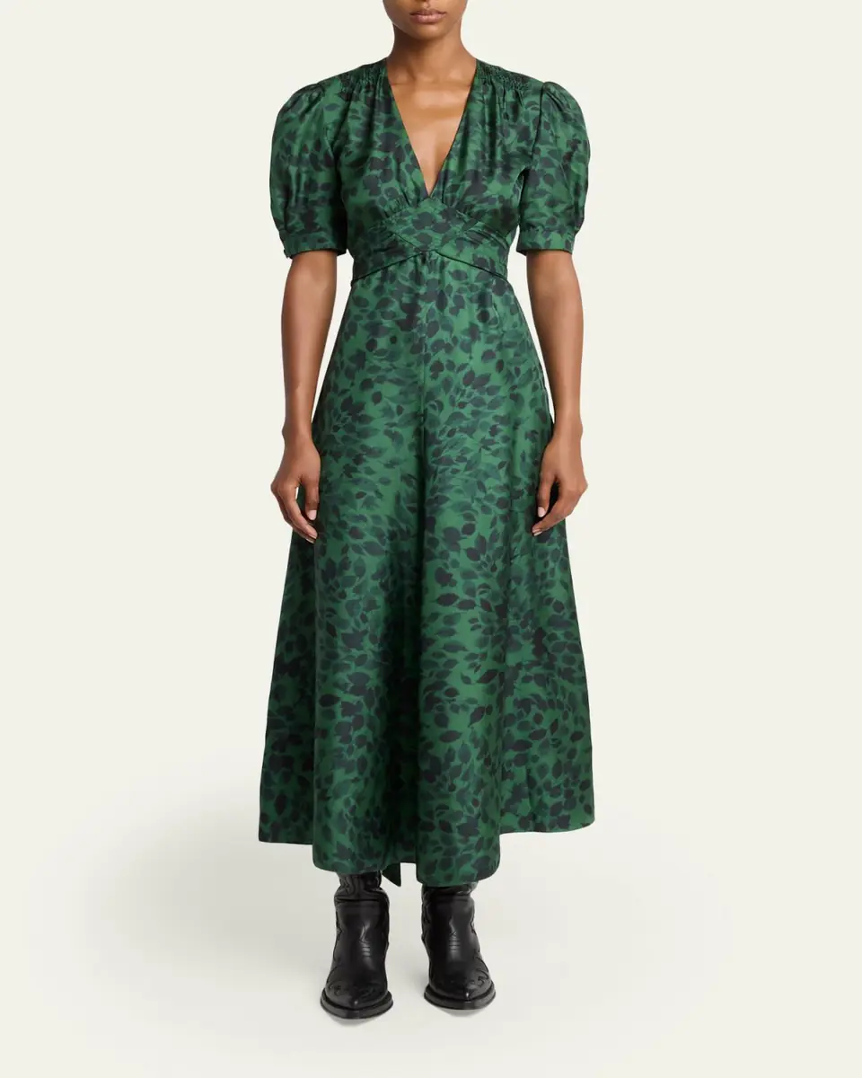 Gabriela Hearst Larkin Printed Satin Puff-Sleeve Midi Dress | Thumbnail 6