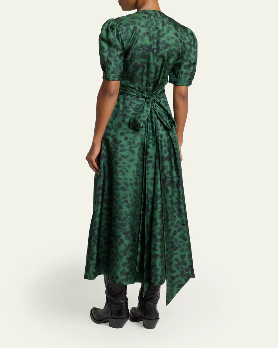 Gabriela Hearst Larkin Printed Satin Puff-Sleeve Midi Dress | Thumbnail 7