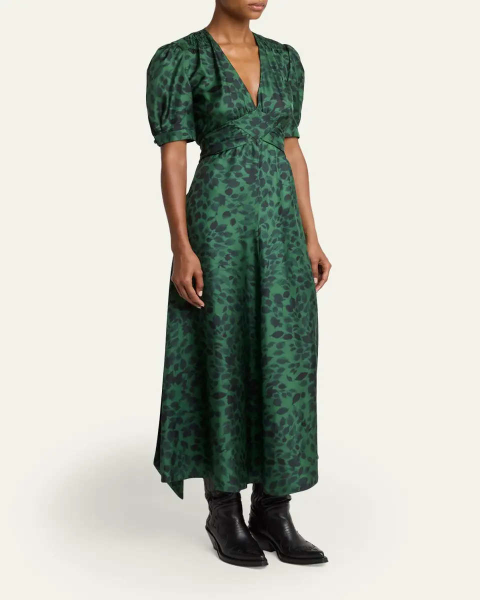 Gabriela Hearst Larkin Printed Satin Puff-Sleeve Midi Dress | Thumbnail 8
