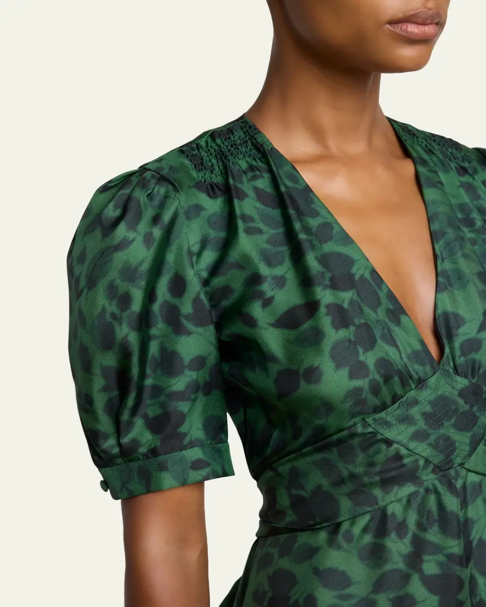 Gabriela Hearst Larkin Printed Satin Puff-Sleeve Midi Dress | Thumbnail 9