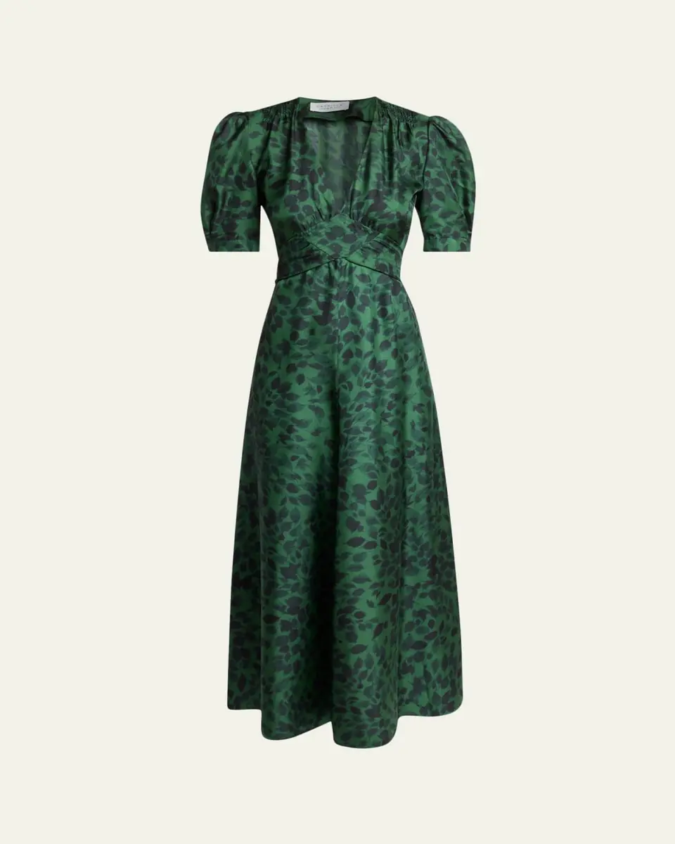 Gabriela Hearst Larkin Printed Satin Puff-Sleeve Midi Dress | Thumbnail 10