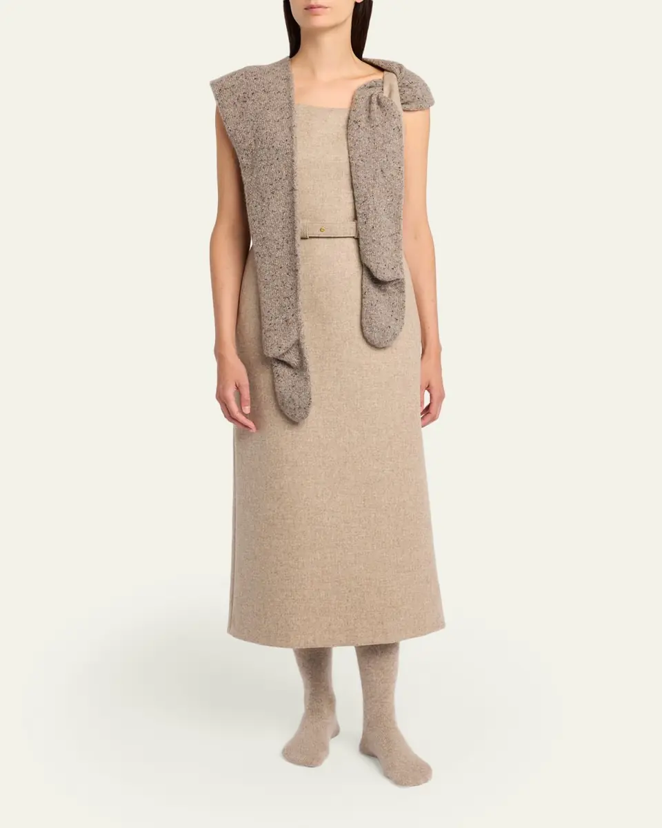 The Row Vadira Sleeveless Belted Wool Midi Dress | Thumbnail 2 The Row Vadira Sleeveless Belted Wool Midi Dress | Thumbnail 2