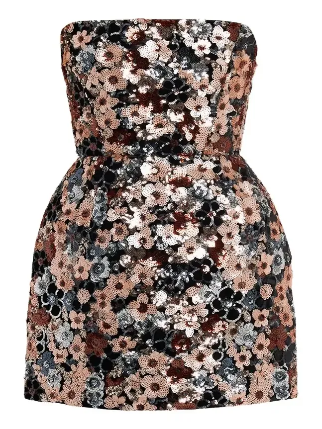 Maraya Strapless Floral Sequin Fit & Flare Mini Dress