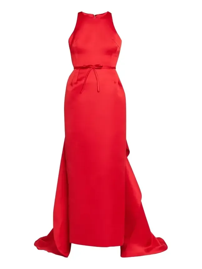 Caroline Satin Halter Column Gown With Detachable Train
