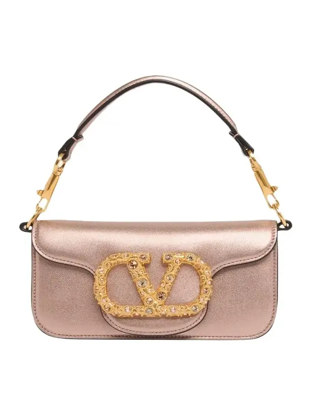 Small Crystal VLogo Metallic Leather Top-Handle Bag Small Crystal VLogo Metallic Leather Top-Handle Bag