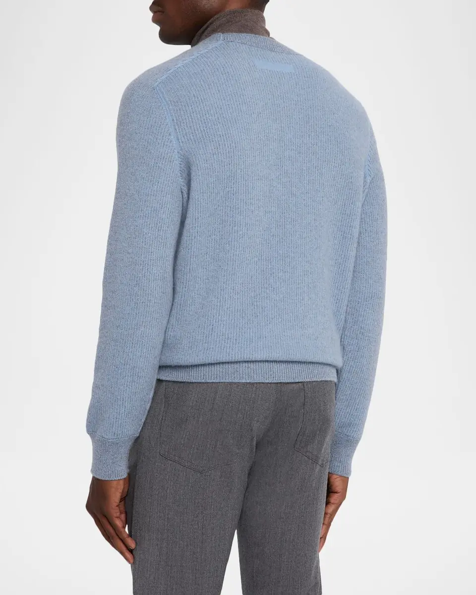 Zegna Men's Cashmere Rib Saddle Crewneck Sweater | Thumbnail 2 Zegna Men's Cashmere Rib Saddle Crewneck Sweater | Thumbnail 2