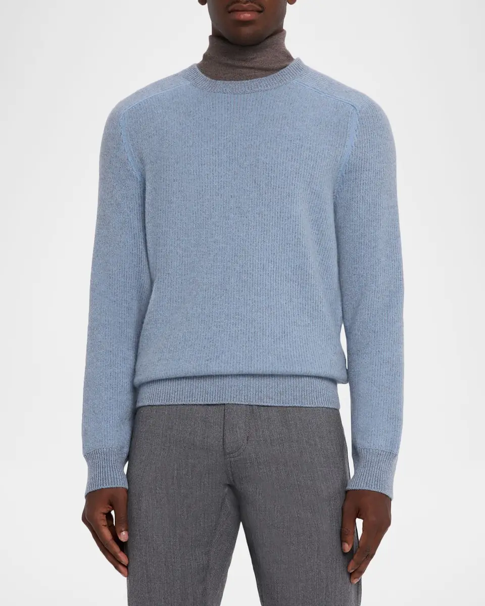 Zegna Men's Cashmere Rib Saddle Crewneck Sweater | Thumbnail 3 Zegna Men's Cashmere Rib Saddle Crewneck Sweater | Thumbnail 3