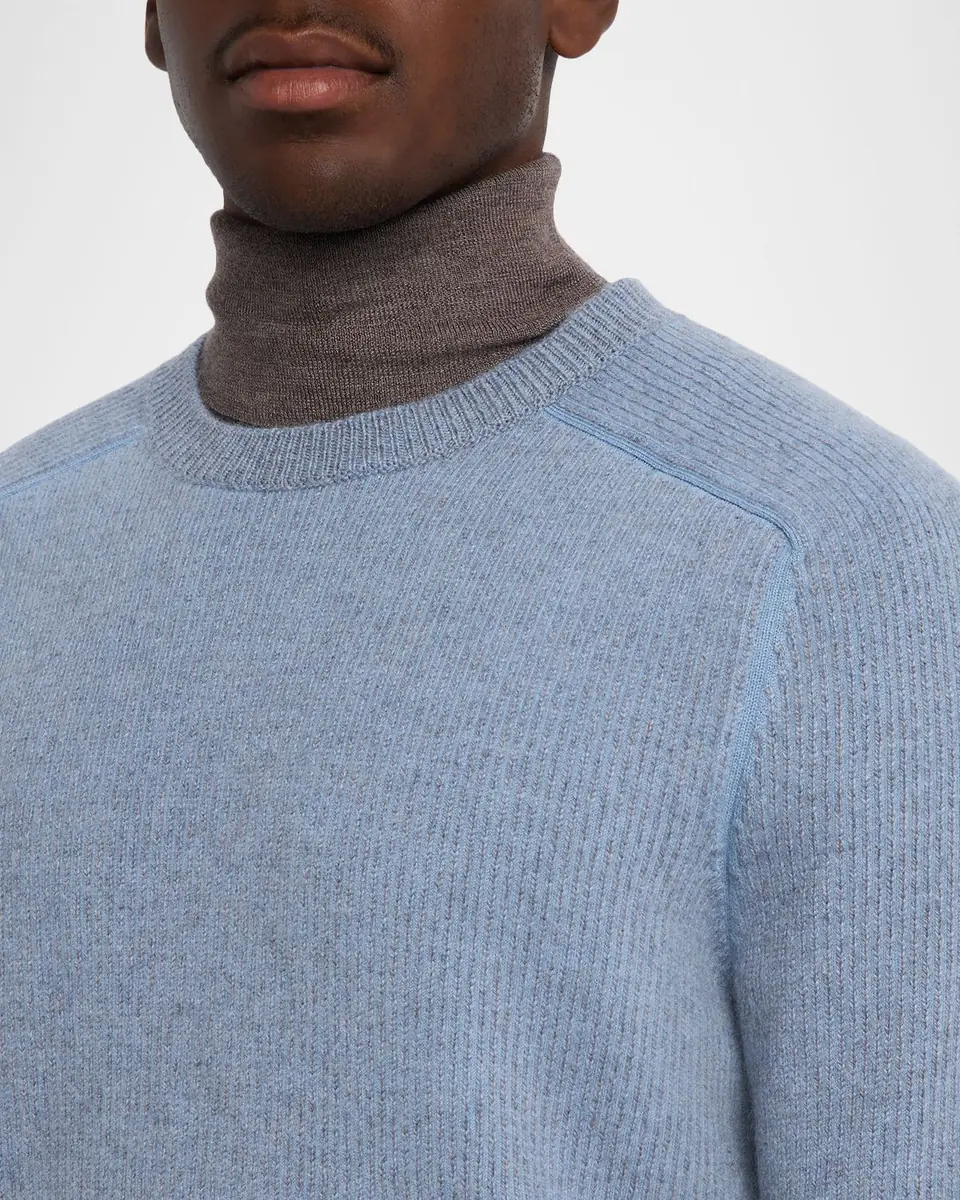 Zegna Men's Cashmere Rib Saddle Crewneck Sweater | Thumbnail 4 Zegna Men's Cashmere Rib Saddle Crewneck Sweater | Thumbnail 4