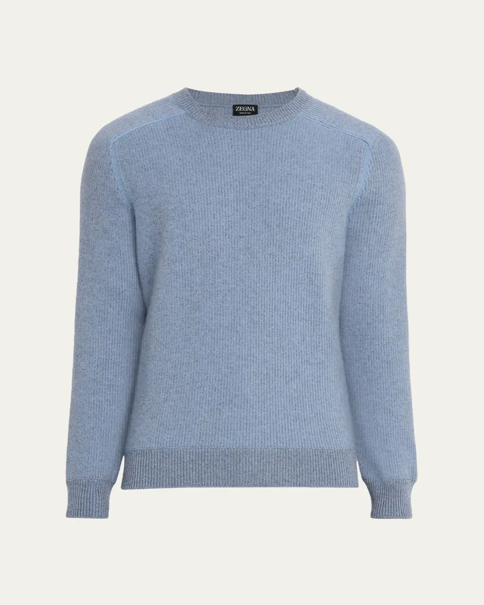Zegna Men's Cashmere Rib Saddle Crewneck Sweater | Thumbnail 5 Zegna Men's Cashmere Rib Saddle Crewneck Sweater | Thumbnail 5