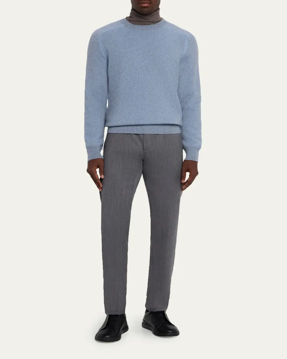Zegna Men's Cashmere Rib Saddle Crewneck Sweater | Thumbnail 6 Zegna Men's Cashmere Rib Saddle Crewneck Sweater | Thumbnail 6