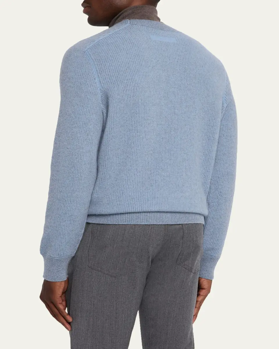 Zegna Men's Cashmere Rib Saddle Crewneck Sweater | Thumbnail 7 Zegna Men's Cashmere Rib Saddle Crewneck Sweater | Thumbnail 7