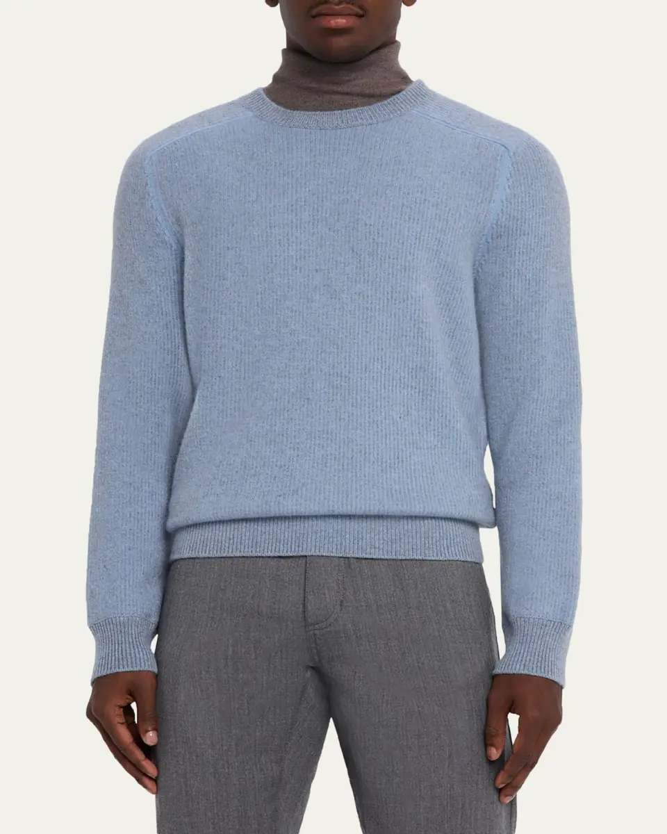Zegna Men's Cashmere Rib Saddle Crewneck Sweater | Thumbnail 8 Zegna Men's Cashmere Rib Saddle Crewneck Sweater | Thumbnail 8