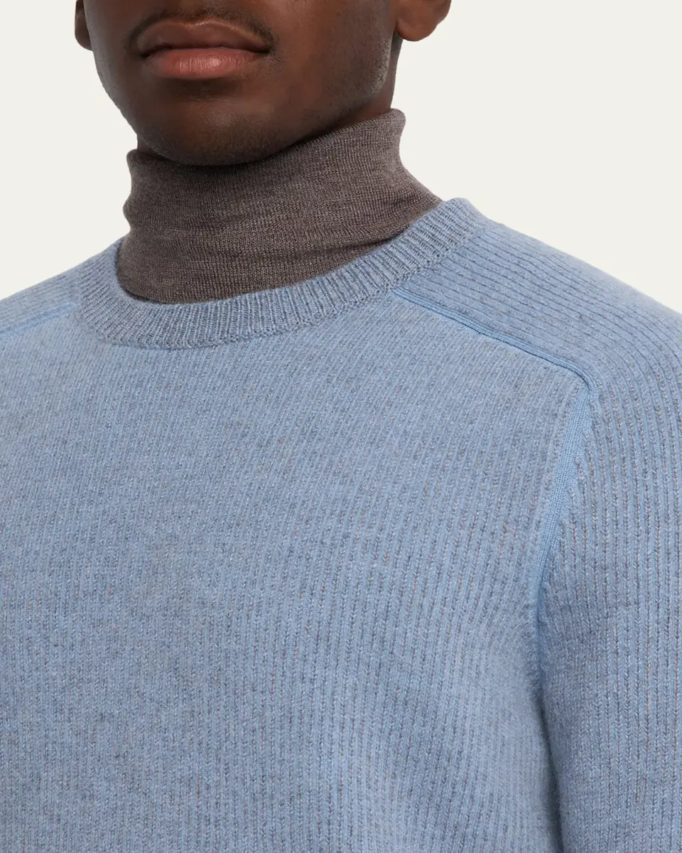Zegna Men's Cashmere Rib Saddle Crewneck Sweater | Thumbnail 9 Zegna Men's Cashmere Rib Saddle Crewneck Sweater | Thumbnail 9