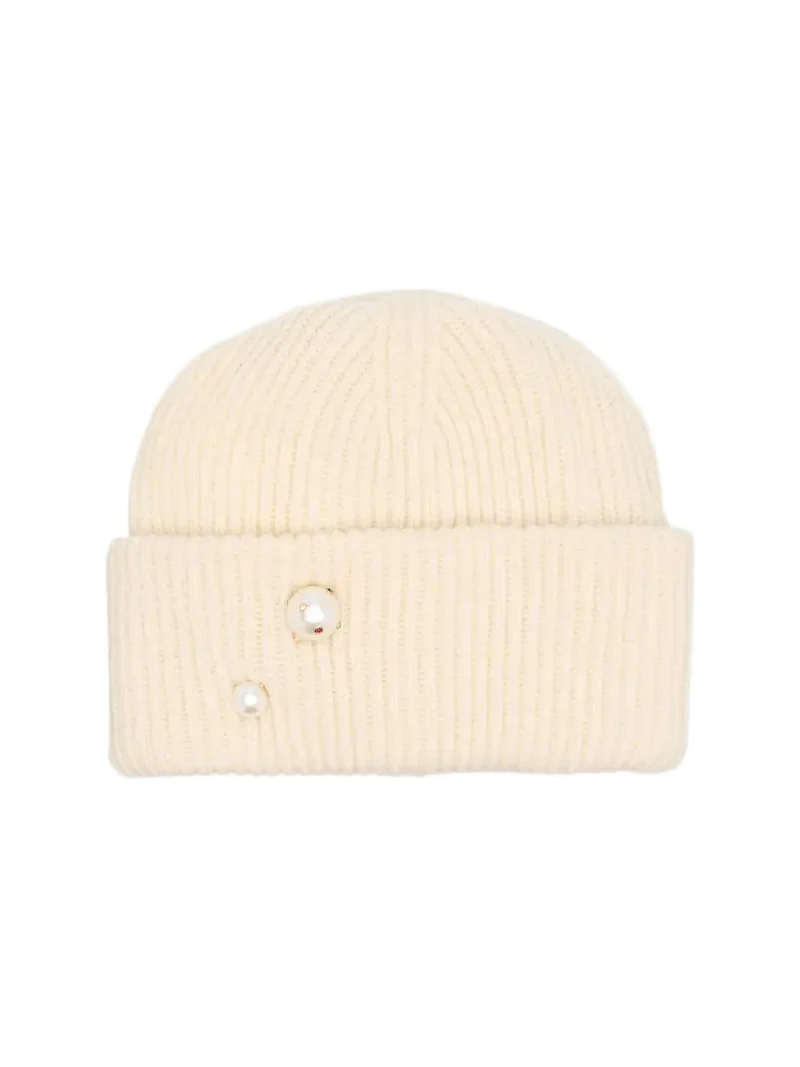 Ribbed Pearly Cashmere Beanie