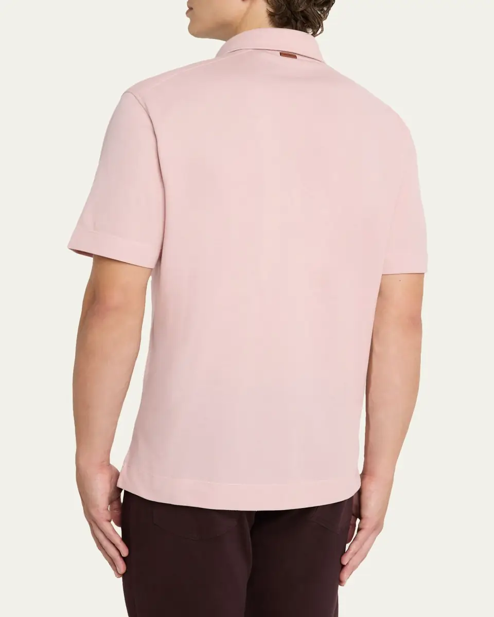 Zegna Men's Leather-Trim Pocket Pique Polo Shirt | Thumbnail 7 Zegna Men's Leather-Trim Pocket Pique Polo Shirt | Thumbnail 7