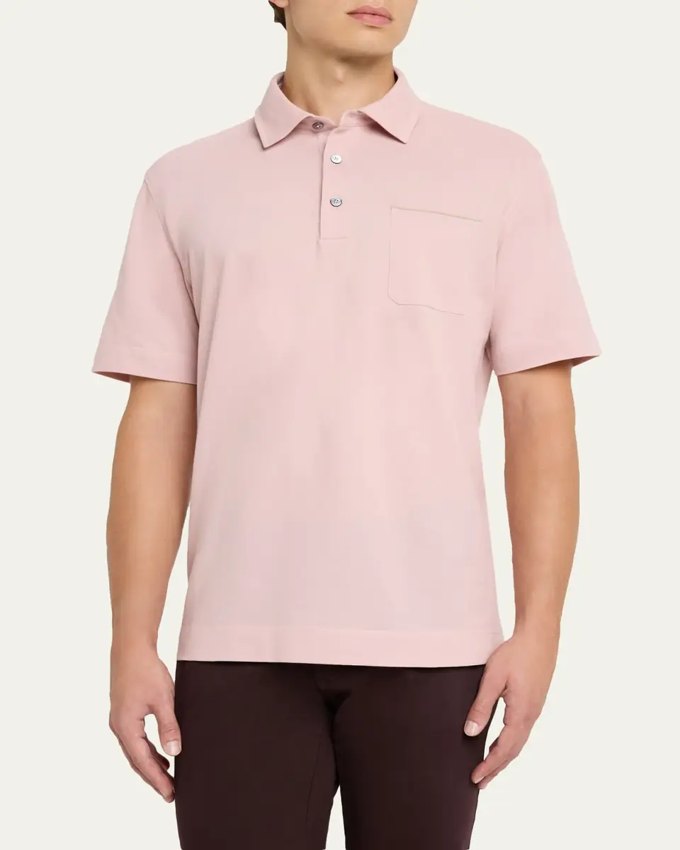 Zegna Men's Leather-Trim Pocket Pique Polo Shirt | Thumbnail 8 Zegna Men's Leather-Trim Pocket Pique Polo Shirt | Thumbnail 8