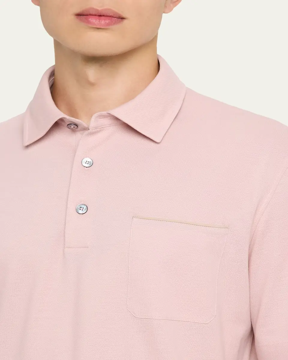 Zegna Men's Leather-Trim Pocket Pique Polo Shirt | Thumbnail 9 Zegna Men's Leather-Trim Pocket Pique Polo Shirt | Thumbnail 9
