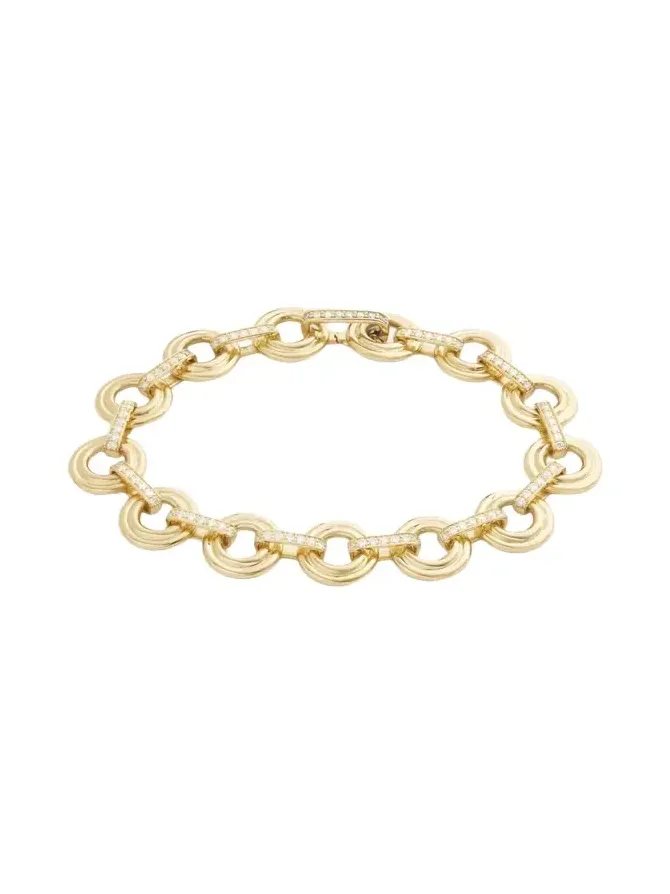 18K Yellow Gold Double Round Link Bracelet with Diamonds 18K Yellow Gold Double Round Link Bracelet with Diamonds