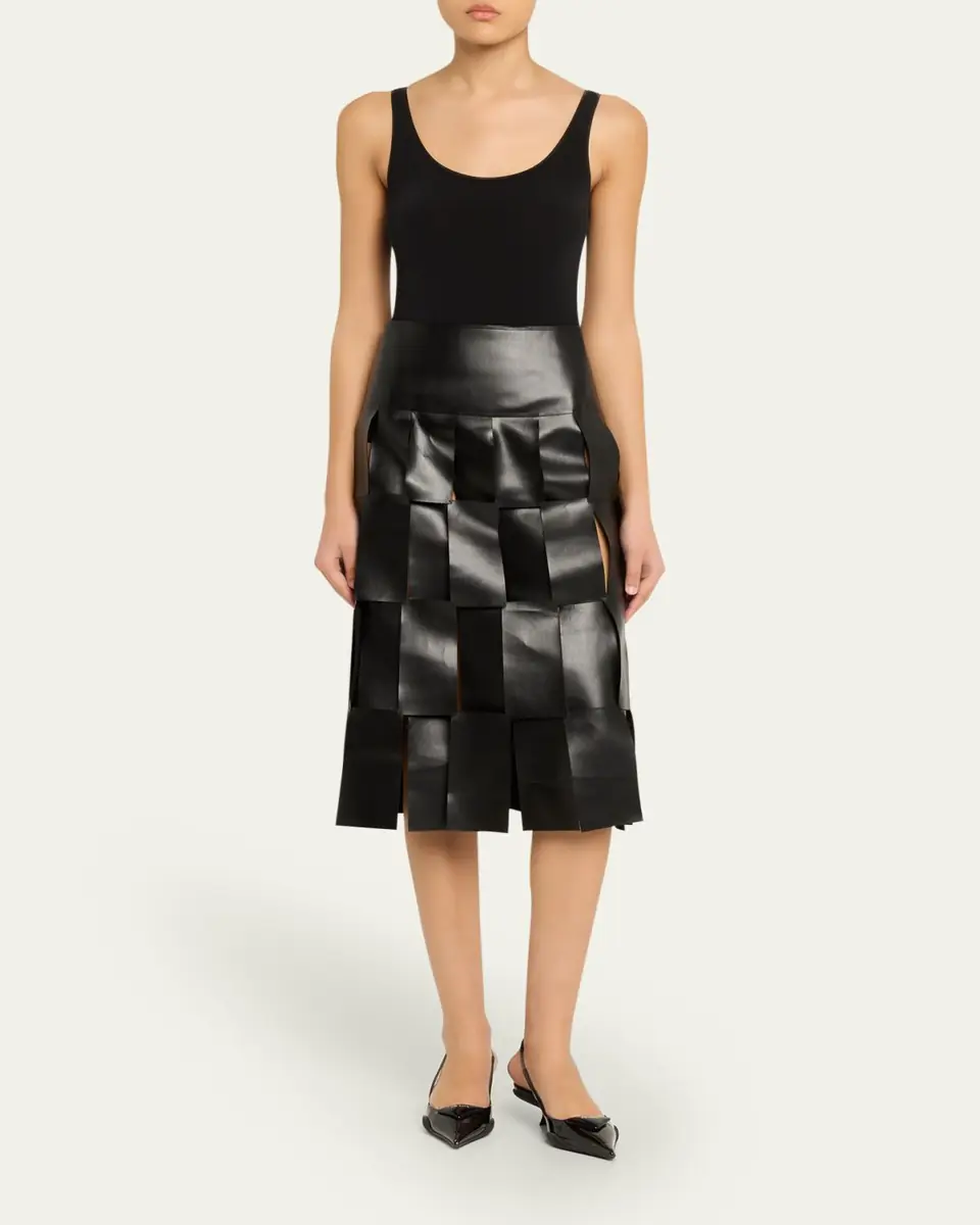 A.W.A.K.E. MODE Faux Leather Multi-Rectangle Midi Skirt | Thumbnail 2 A.W.A.K.E. MODE Faux Leather Multi-Rectangle Midi Skirt | Thumbnail 2