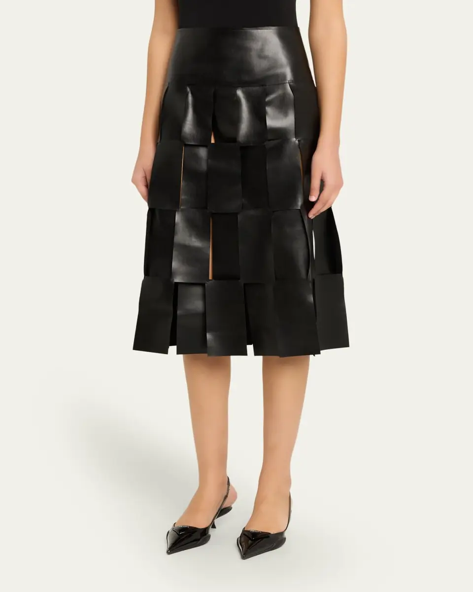 A.W.A.K.E. MODE Faux Leather Multi-Rectangle Midi Skirt | Thumbnail 4 A.W.A.K.E. MODE Faux Leather Multi-Rectangle Midi Skirt | Thumbnail 4