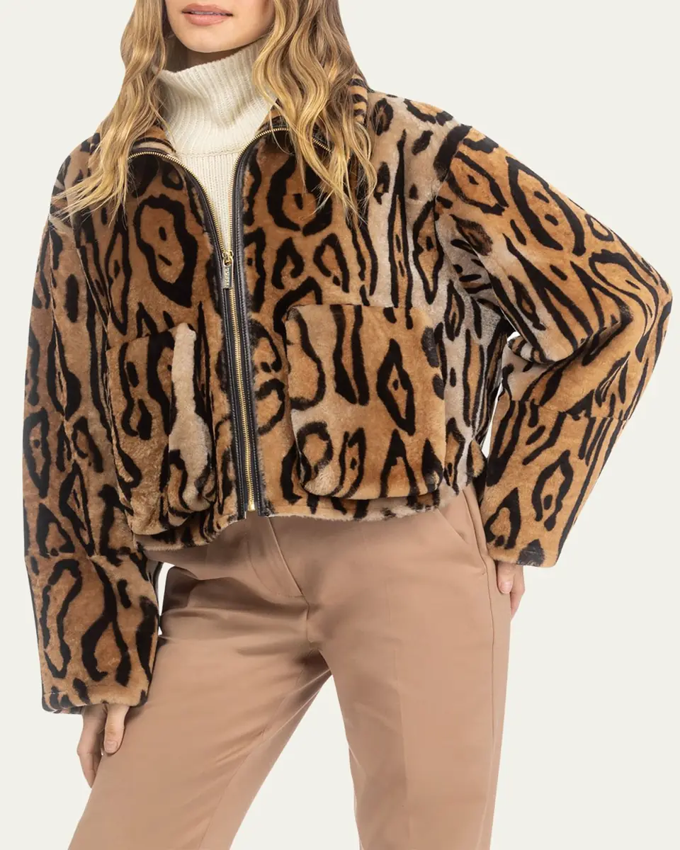 Gorski Ocelot-Print Shearling Lamb Zip Jacket | Thumbnail 4