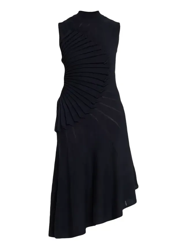 Mock-Neck Sculpting Wool Dress
