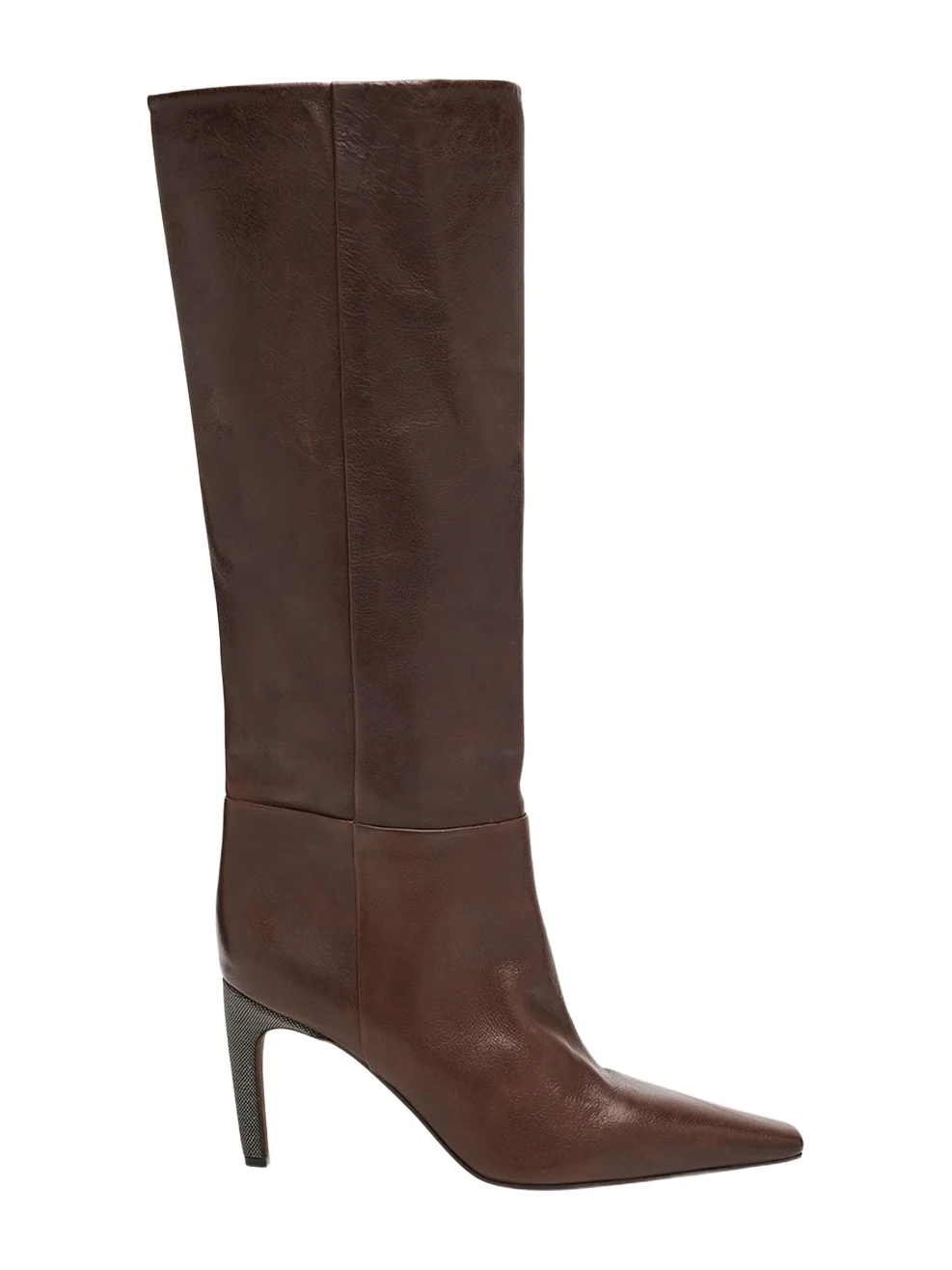 Brunello Cucinelli 80mm Leather Knee-High Boots with Monili Heel