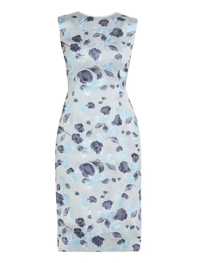 Metallic Floral Jacquard Sleeveless Midi Dress Metallic Floral Jacquard Sleeveless Midi Dress