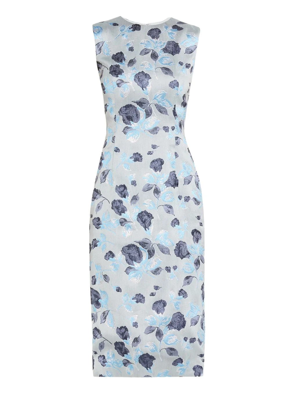 Metallic Floral Jacquard Sleeveless Midi Dress Metallic Floral Jacquard Sleeveless Midi Dress