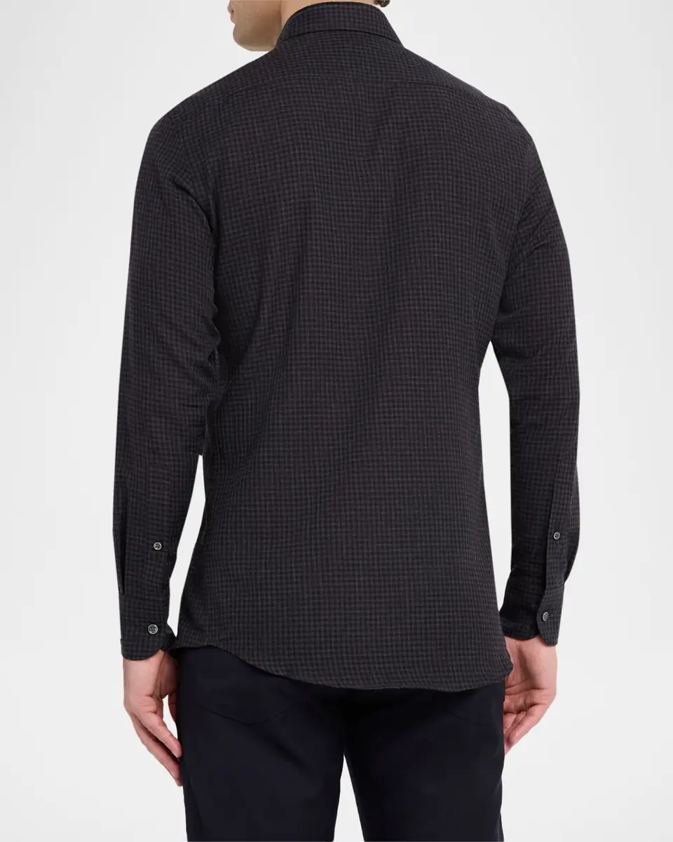 Zegna Men's Cotton and Cashmere Check Button-Down Shirt | Thumbnail 2 Zegna Men's Cotton and Cashmere Check Button-Down Shirt | Thumbnail 2