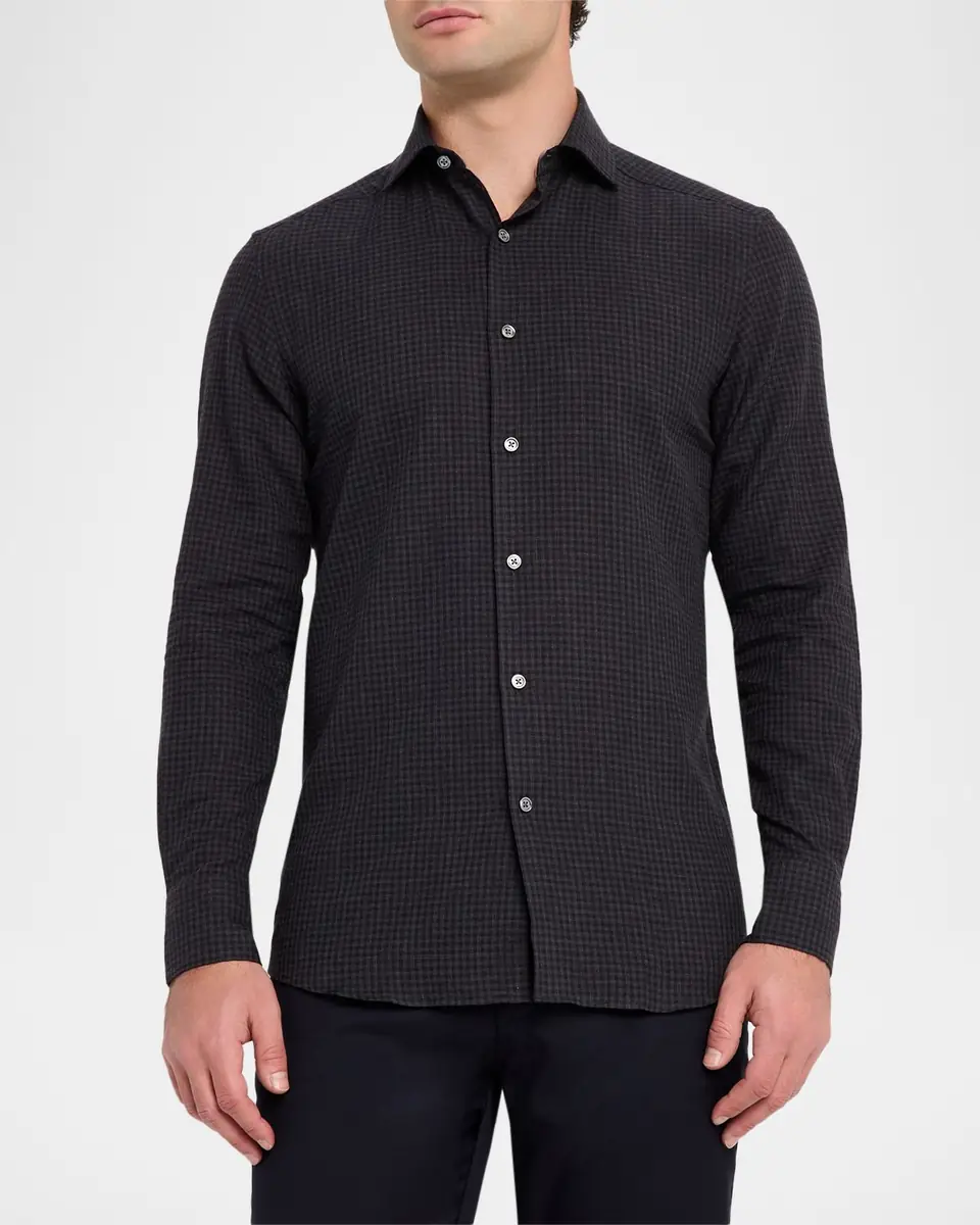 Zegna Men's Cotton and Cashmere Check Button-Down Shirt | Thumbnail 3 Zegna Men's Cotton and Cashmere Check Button-Down Shirt | Thumbnail 3