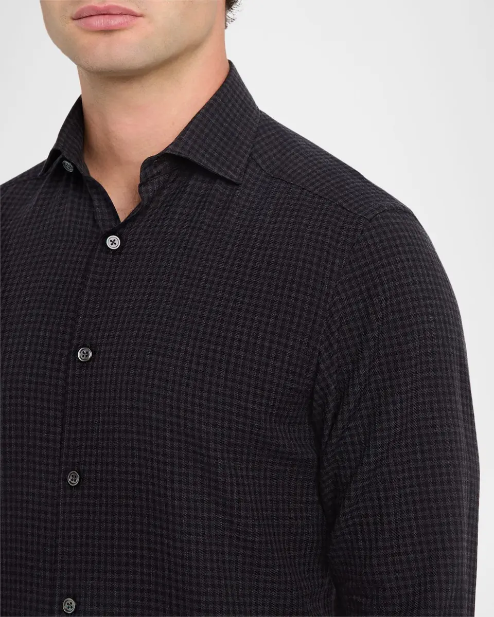 Zegna Men's Cotton and Cashmere Check Button-Down Shirt | Thumbnail 4 Zegna Men's Cotton and Cashmere Check Button-Down Shirt | Thumbnail 4