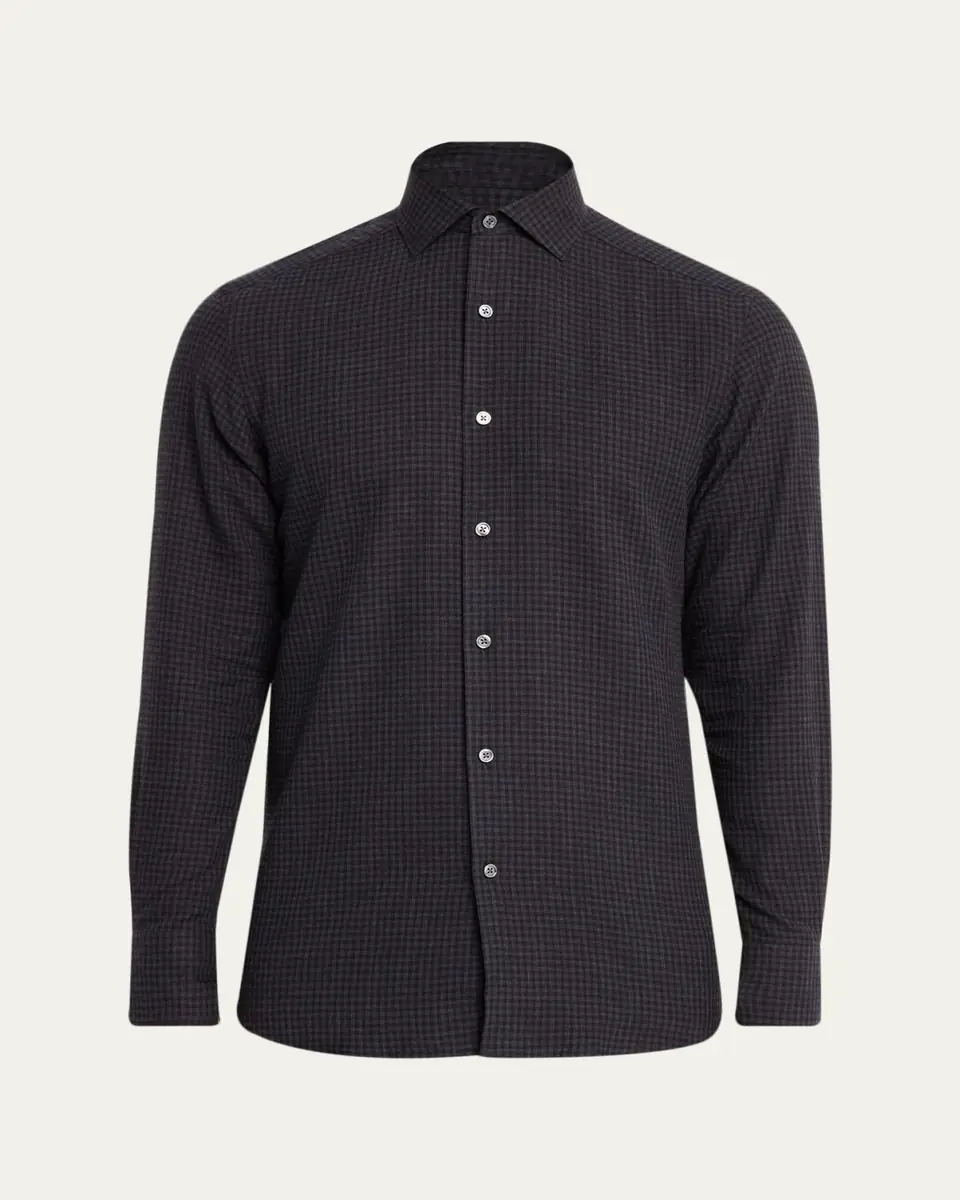 Zegna Men's Cotton and Cashmere Check Button-Down Shirt | Thumbnail 5 Zegna Men's Cotton and Cashmere Check Button-Down Shirt | Thumbnail 5