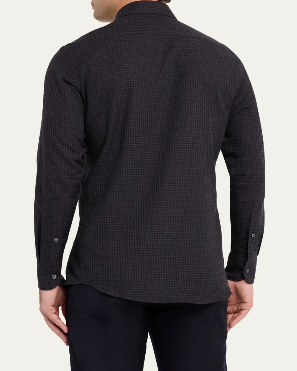 Zegna Men's Cotton and Cashmere Check Button-Down Shirt | Thumbnail 7 Zegna Men's Cotton and Cashmere Check Button-Down Shirt | Thumbnail 7