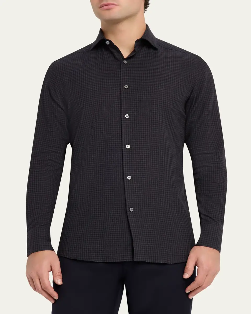 Zegna Men's Cotton and Cashmere Check Button-Down Shirt | Thumbnail 8 Zegna Men's Cotton and Cashmere Check Button-Down Shirt | Thumbnail 8