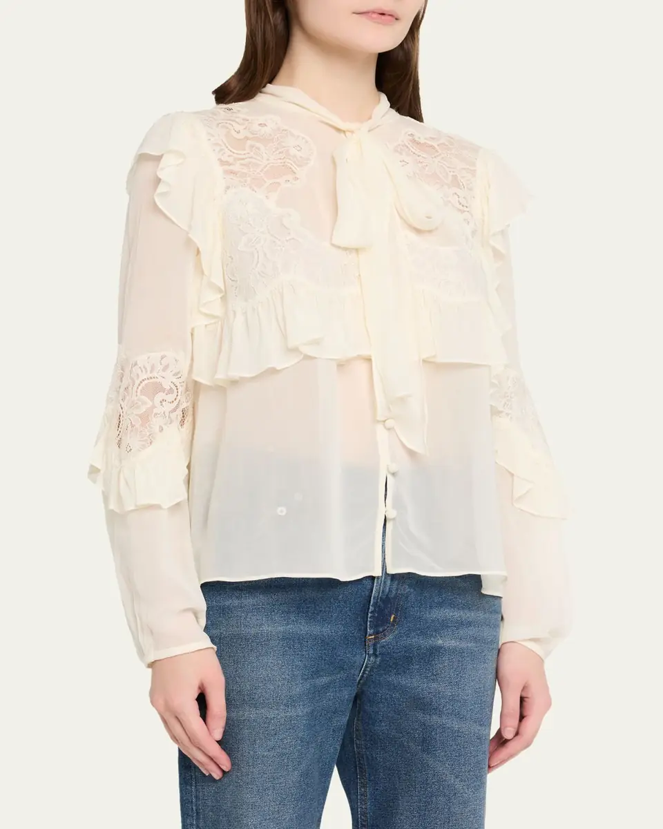 LoveShackFancy Farah Chiffon Lace Blouse | Thumbnail 4 LoveShackFancy Farah Chiffon Lace Blouse | Thumbnail 4