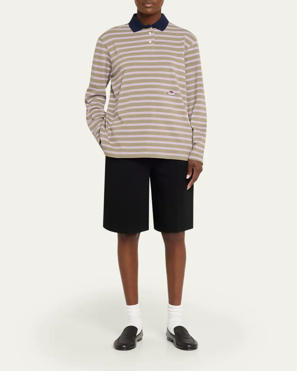 HOMMEGIRLS x Fruit Of The Loom Striped Long-Sleeve Polo Shirt | Thumbnail 2