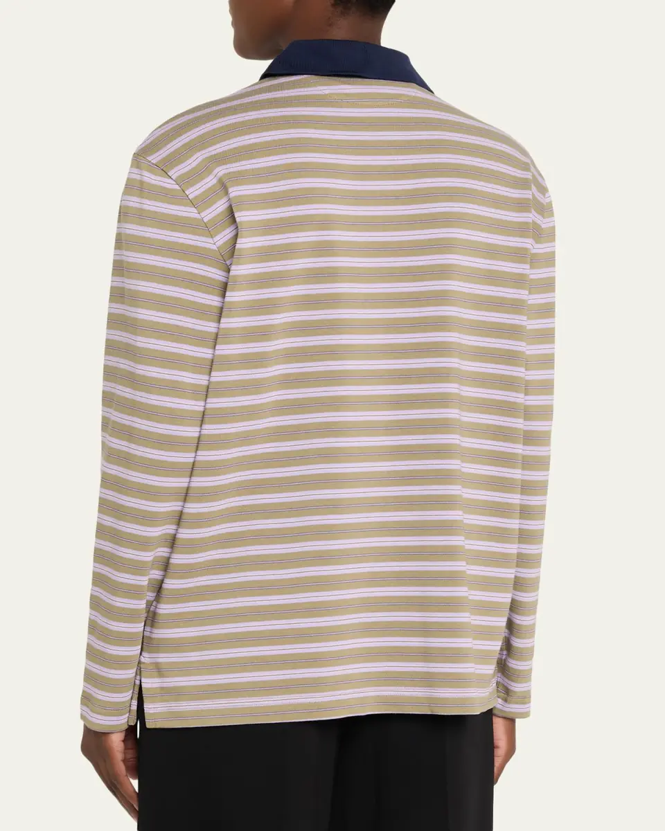 HOMMEGIRLS x Fruit Of The Loom Striped Long-Sleeve Polo Shirt | Thumbnail 3