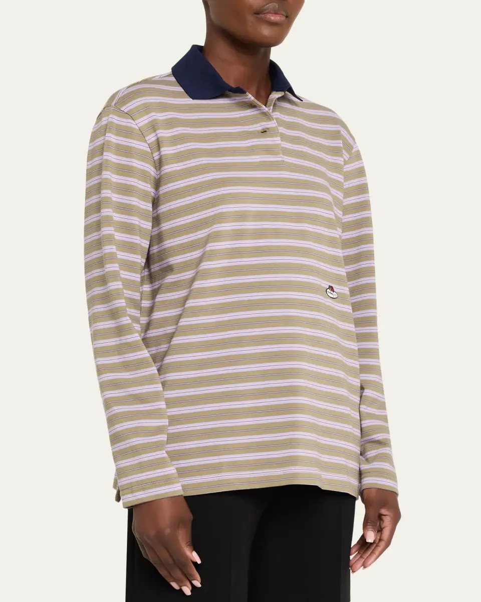 HOMMEGIRLS x Fruit Of The Loom Striped Long-Sleeve Polo Shirt | Thumbnail 4