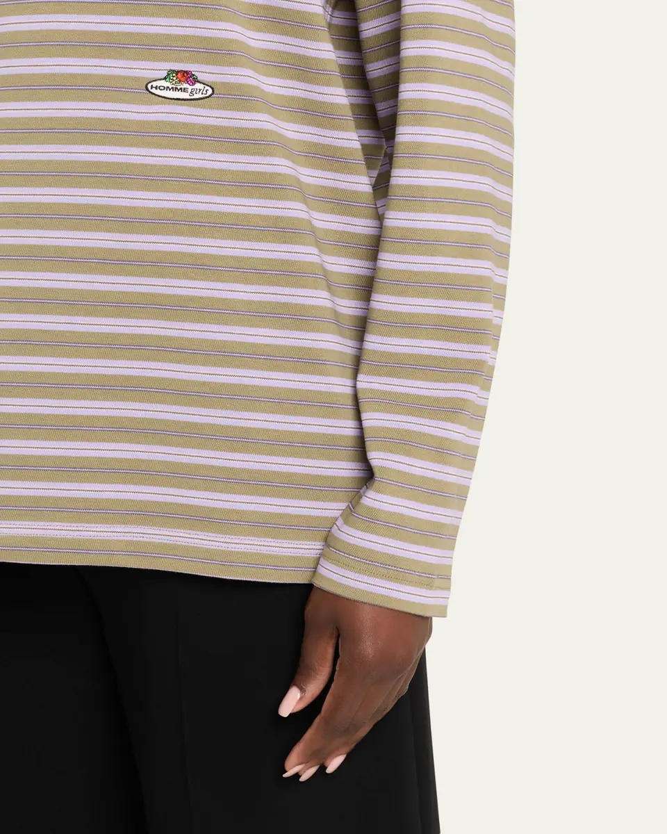 HOMMEGIRLS x Fruit Of The Loom Striped Long-Sleeve Polo Shirt | Thumbnail 5