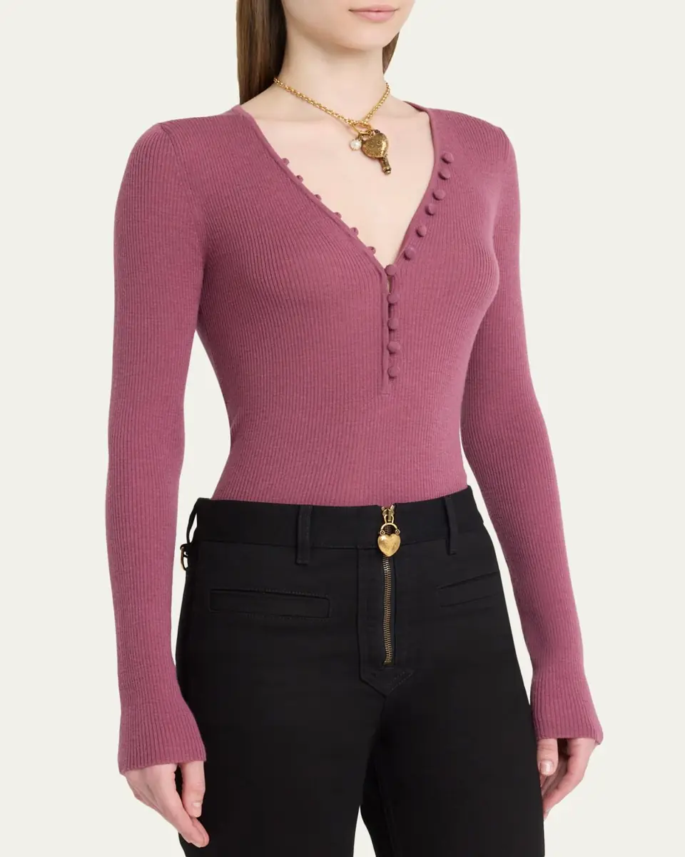 Chloé Ribbed Wool Henley | Thumbnail 4 Chloé Ribbed Wool Henley | Thumbnail 4