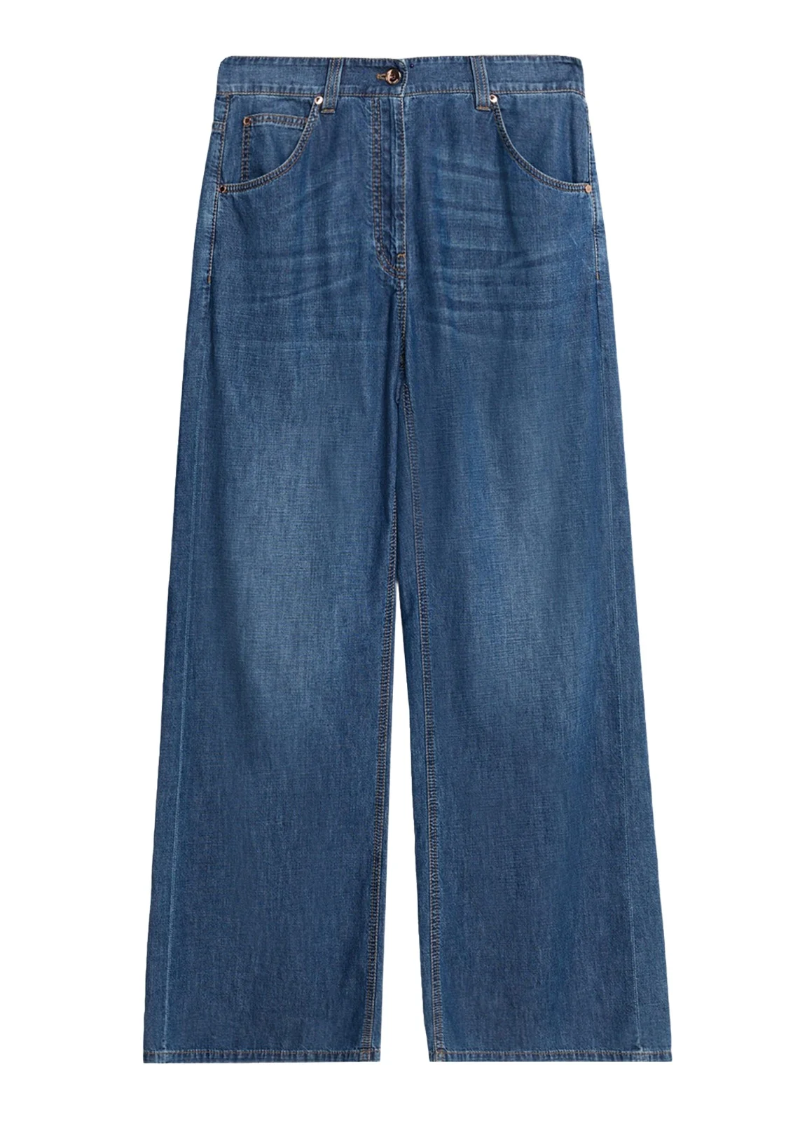 Lightweight Denim Wide-Leg Jeans With Monili Trim