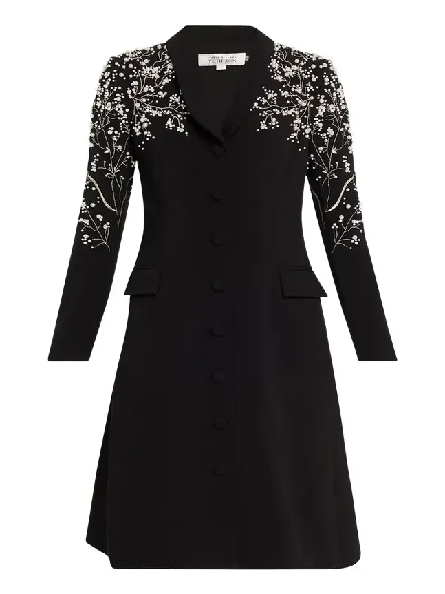 Rickie Freeman for Teri Jon Bead-Embroidered Crepe Blazer Dress