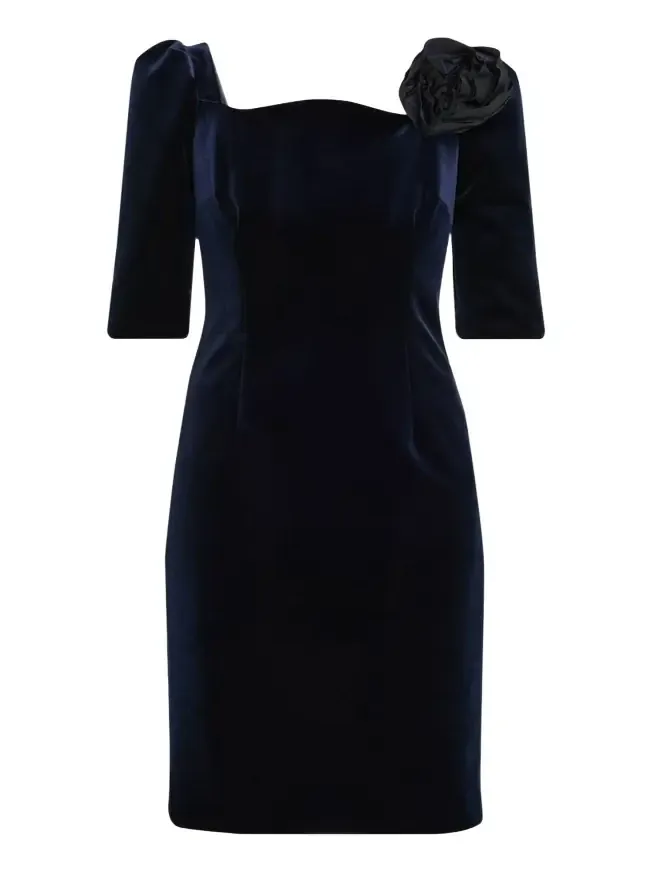 Floral Applique Velvet Dress