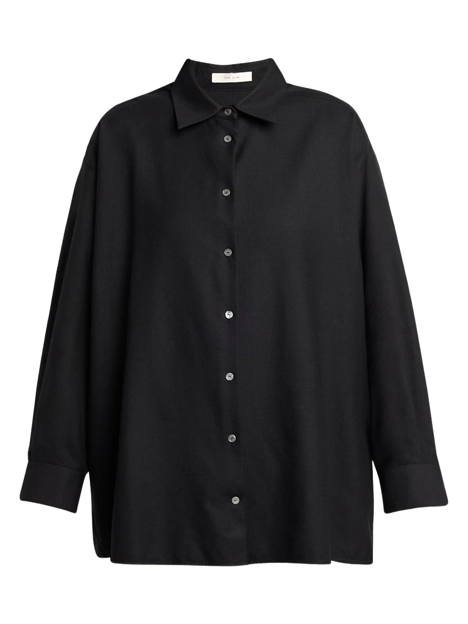 The Row Luka Wool Twill Oversized Button-Down Shirt
