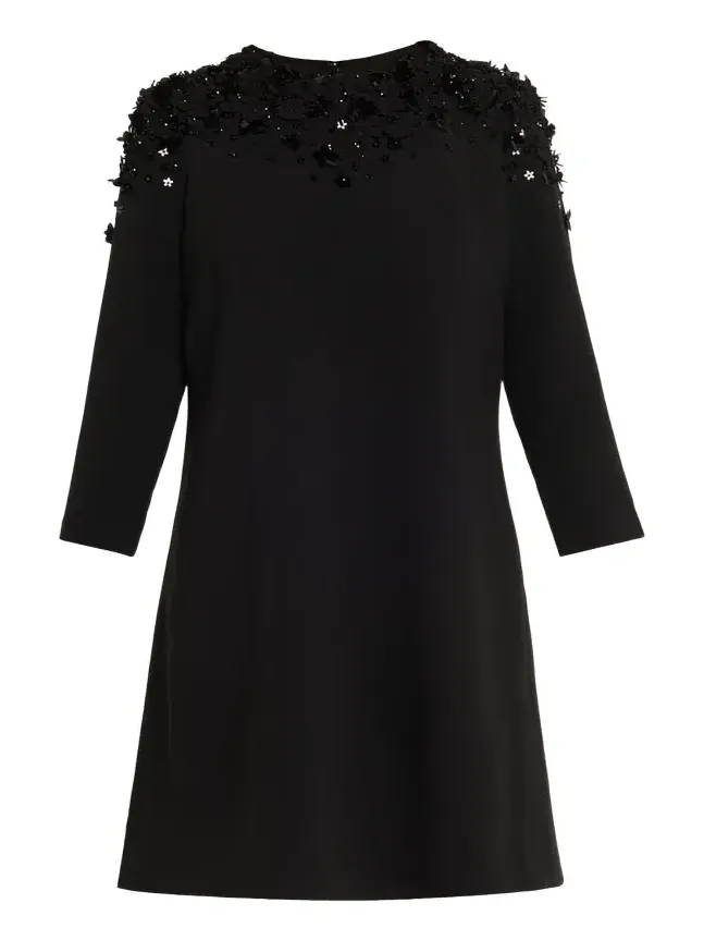 Rickie Freeman for Teri Jon A-Line Floral Applique Crepe Dress