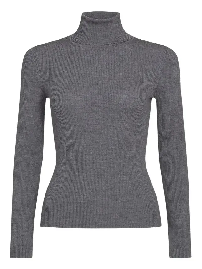 Rib-Knit Wool Turtleneck Sweater