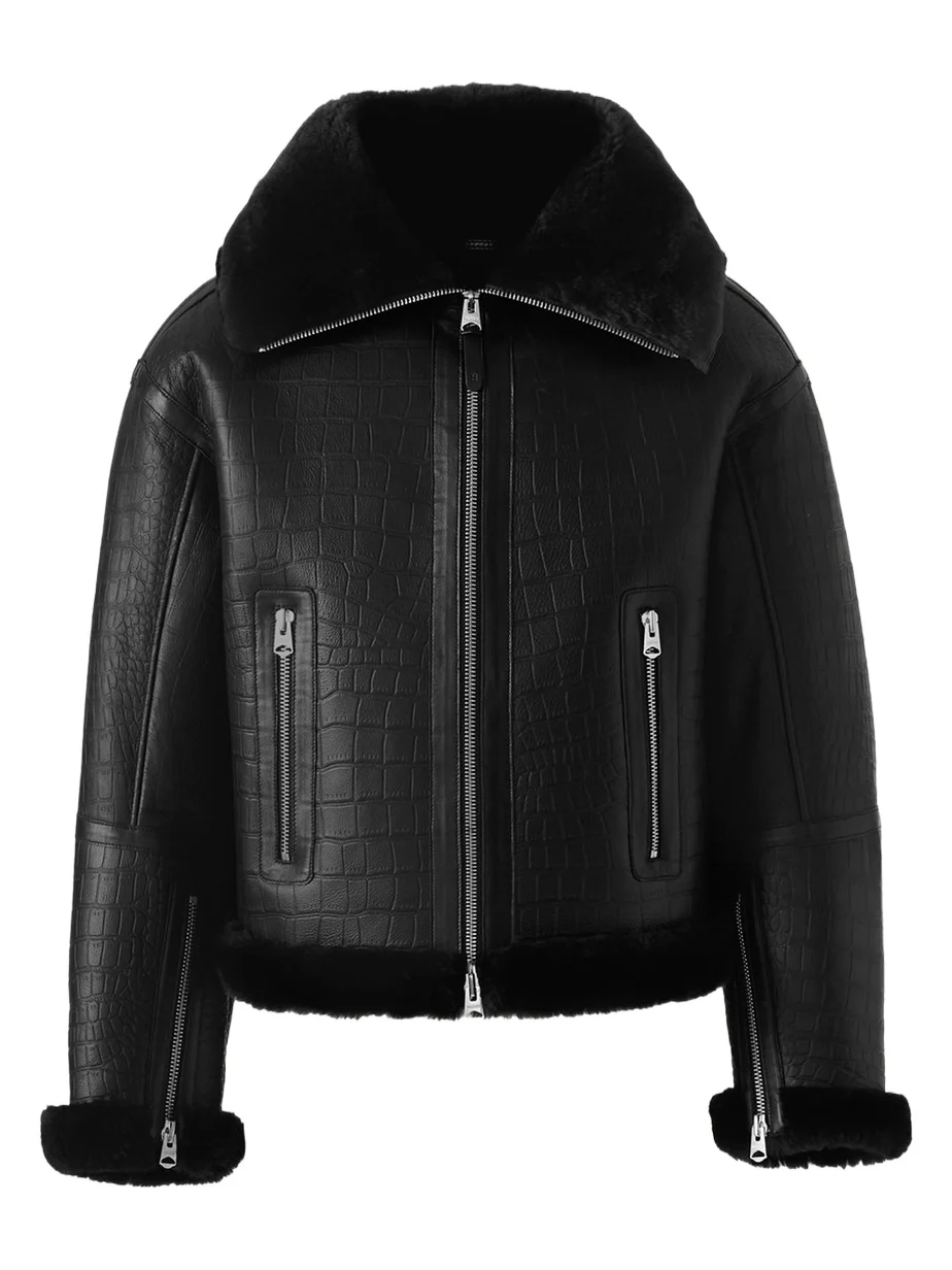 Men's Memphis Croc-Effect Oversized Shearling Jacket Men's Memphis Croc-Effect Oversized Shearling Jacket