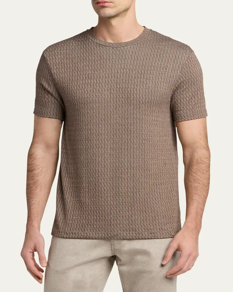 Giorgio Armani Men's Box-Jacquard Viscose Stretch Crewneck T-Shirt | Thumbnail 4